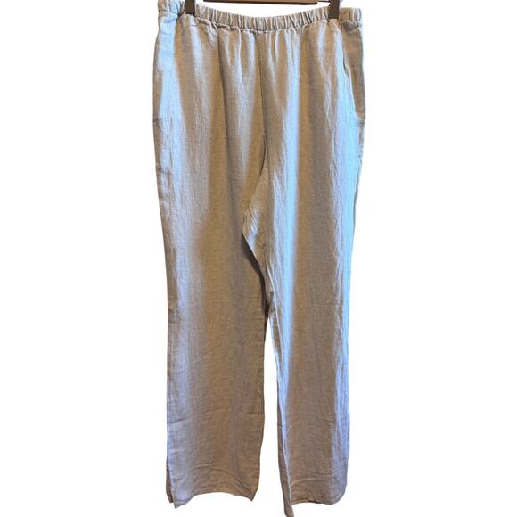 Lands' End Wide Leg 100% Linen Pants Flax Tan Color Elastic Waist Plus Size 16W - Picture 1 of 12